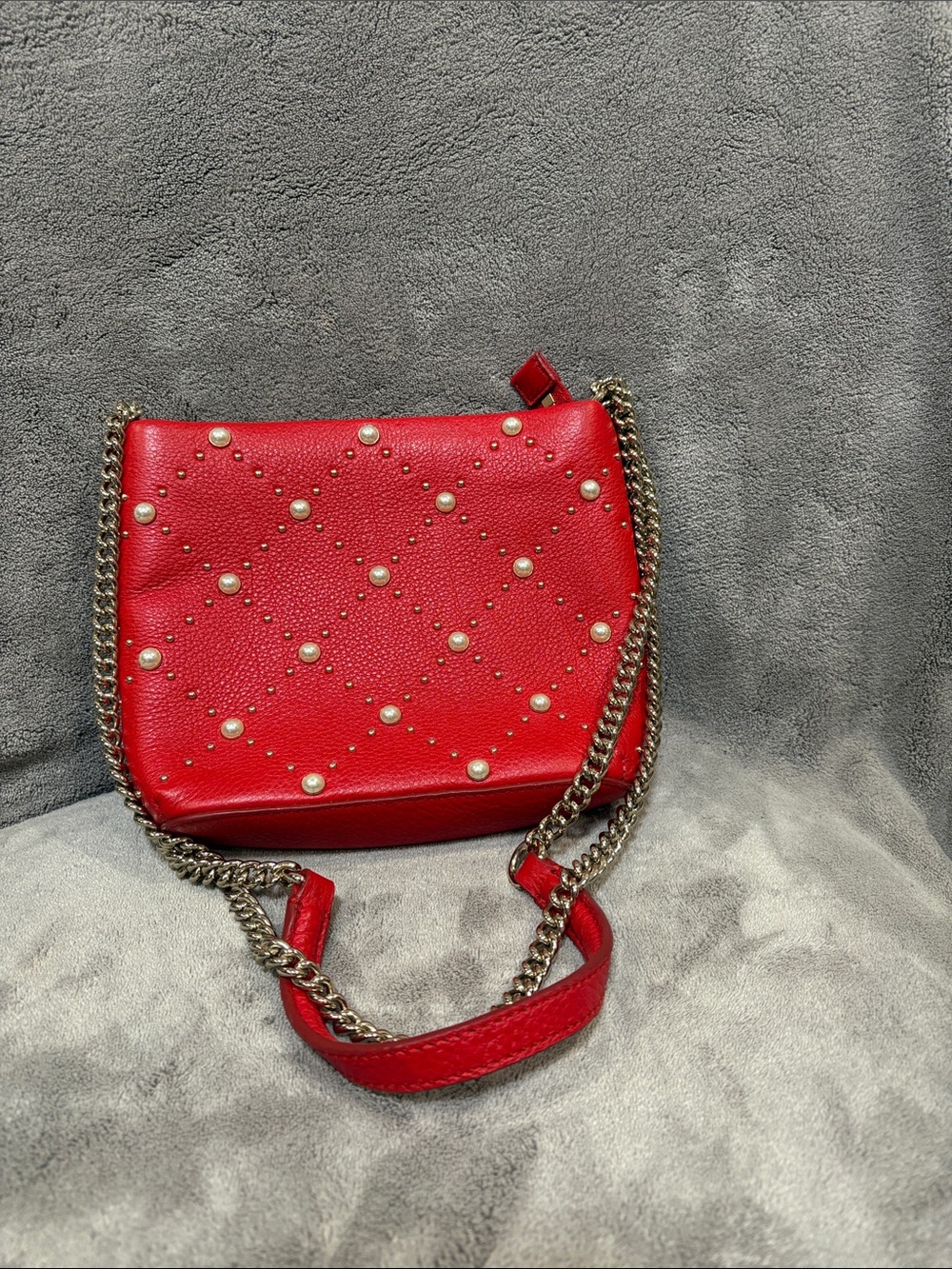 kate spade Red Pearl-Stud Chain Crossbody Bag
